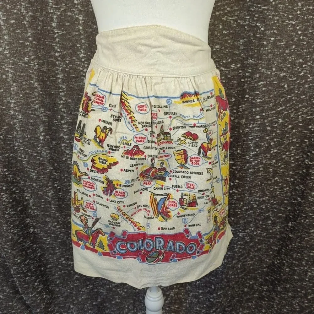 Vintage 40s/50s Colorado State‎ Landmarks Souvenir Travel Kitchen Apron